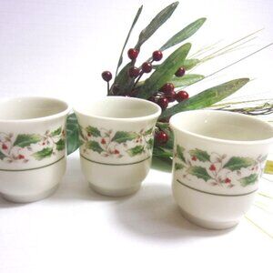 Christmas Holly Shot Glasses/Candle Holders Set of 3